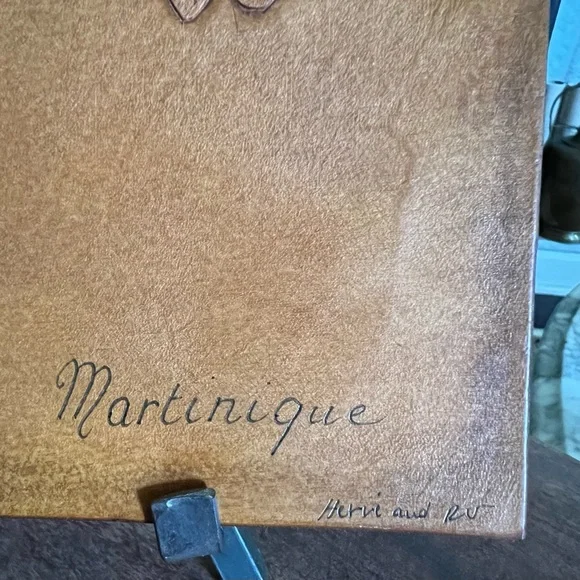 80’s Martinique Golden Tanned Tooled Leather Creole Girl w/Knotted Madras - Picture 2 of 5